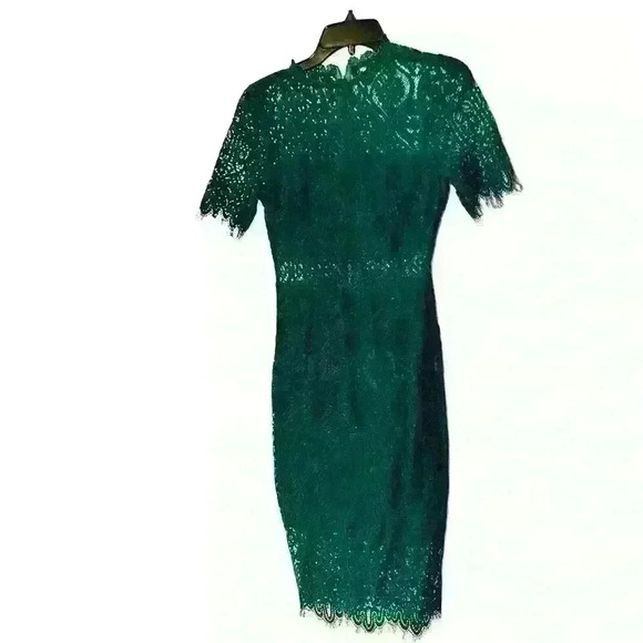 Remarkable Forest Green Sheer Lace Short Sleeve Mini Dress Size Small NWT - Picture 6 of 8